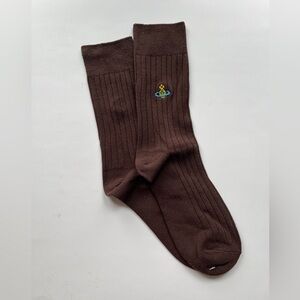 Vivienne Westwood Dark Brown Ribbed Dress Socks